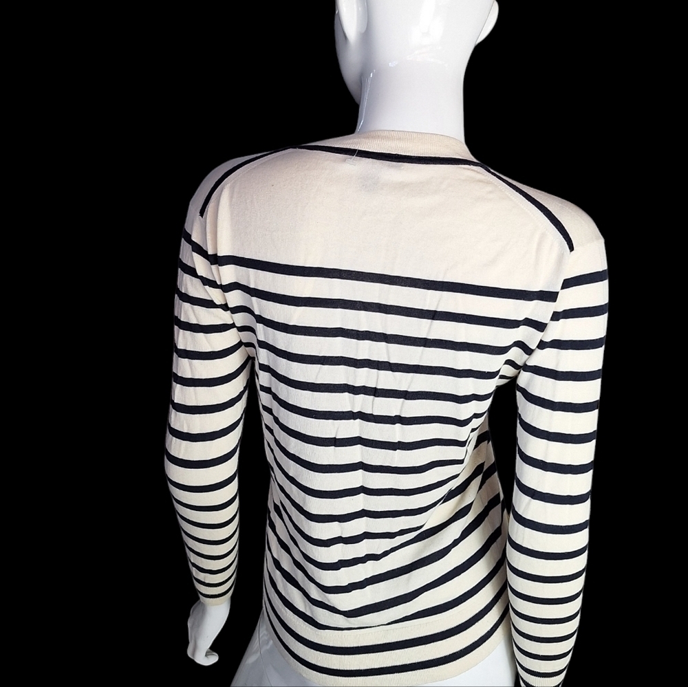 J. Crew Womens Striped VNeck Sweater Summerweight Cotton XSmall Cream/Blue Color - Picture 8 of 12